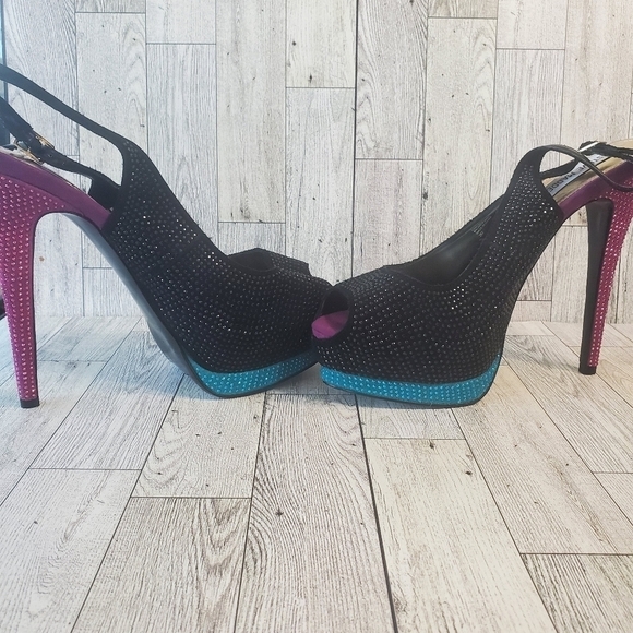STEVE MADDEN Sexy Studded Peep-Toe Platform Slingback‎ Multi-Color Women 9.5 US. - Picture 6 of 12